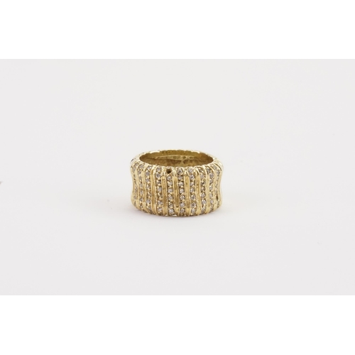 102 - A 14ct gold chunky cuff ring, set with chip diamonds. Weight 14.2g. Size O. (missing a few diamonds)