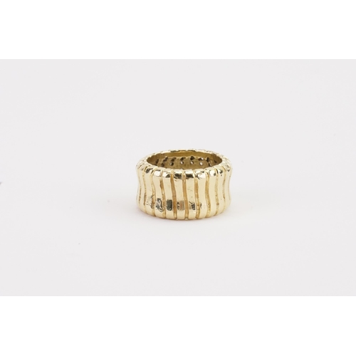 102 - A 14ct gold chunky cuff ring, set with chip diamonds. Weight 14.2g. Size O. (missing a few diamonds)