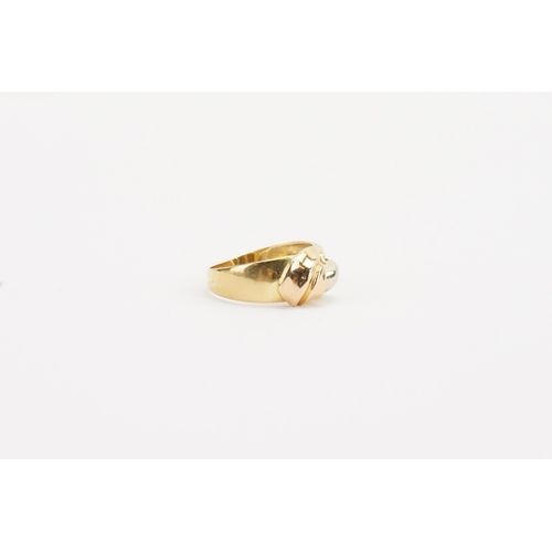 104 - A 800 marked Portuguese yellow and white gold ring, in the crossover formation. Weight 5g. Size R. H... 