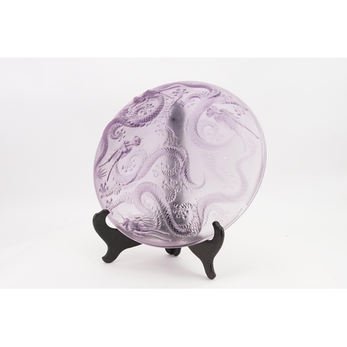 182 - A Josef Inwald frosted barolac glass dragon charger bowl C. 1900, decorated with dragons and rare co... 