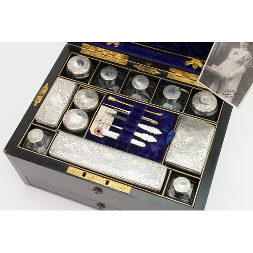 190 - A Coromandel Veneered & Silver Topped Ladies Dressing Table Set consisting of 12 various Hand engrav... 