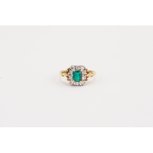 163A - An 18ct Gold Possibly Green Spinel & Diamond Set Ring with a 6mm x 5mm Emerald Cut Stone with 10 Bri... 