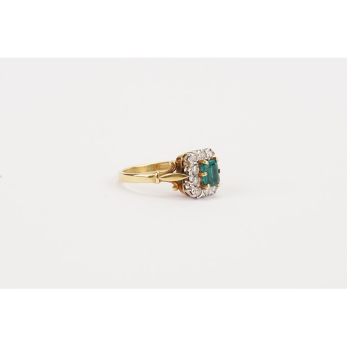 163A - An 18ct Gold Possibly Green Spinel & Diamond Set Ring with a 6mm x 5mm Emerald Cut Stone with 10 Bri... 