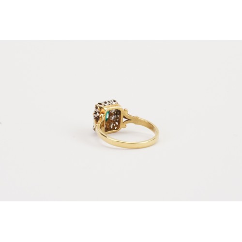 163A - An 18ct Gold Possibly Green Spinel & Diamond Set Ring with a 6mm x 5mm Emerald Cut Stone with 10 Bri... 