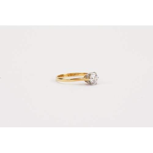 163E - An 18ct Gold Solitaire Diamond Ring. Approx: 0.85ct. Approx 6mm. Weighing: 2.7grams. Size: O. With O... 