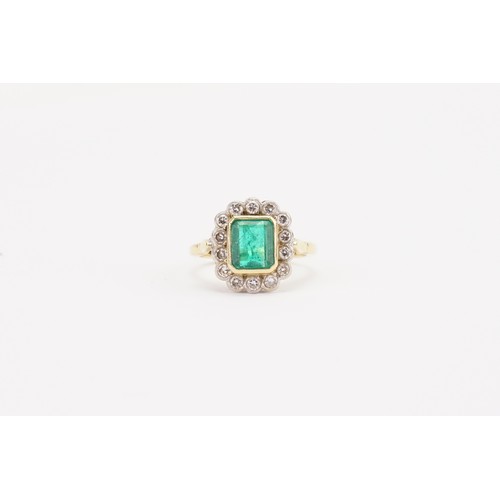 163C - An 18ct Gold Emerald & Diamond Ring set with an Emerald Cut Stone. Measuring: 7.9mm x 6.8mm. Along w... 