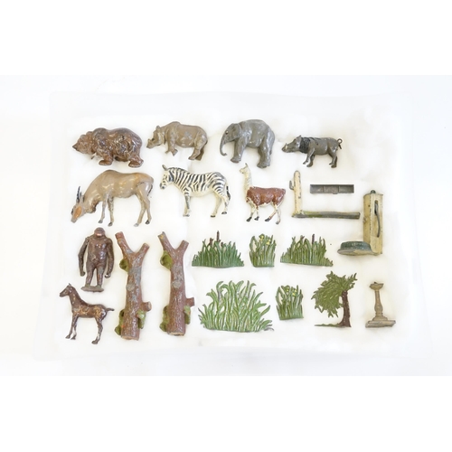 325 - A Collection of Original Pre/Post War Britains Animals & Bushes to include a Zebra, Gorilla, Elephan... 