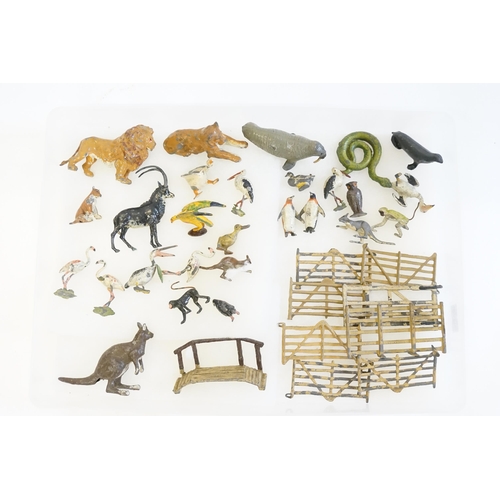 326 - A Collection of Original Pre/Post War Britains Animals & Fencing to include a Lion, Tiger, Snake, Ka... 