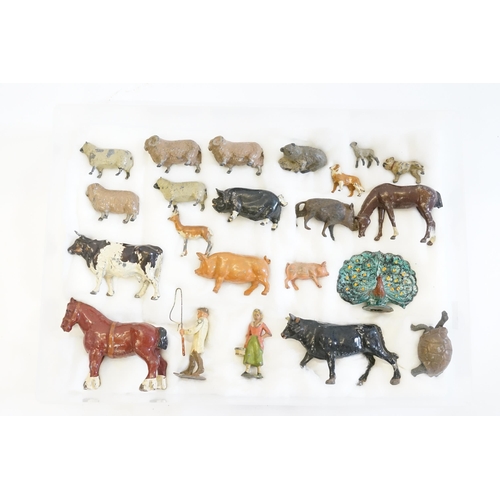 327 - A Collection of Original Pre/Post War Britains Farm Animals to include a Farmer & his Wife, Sheep, P... 