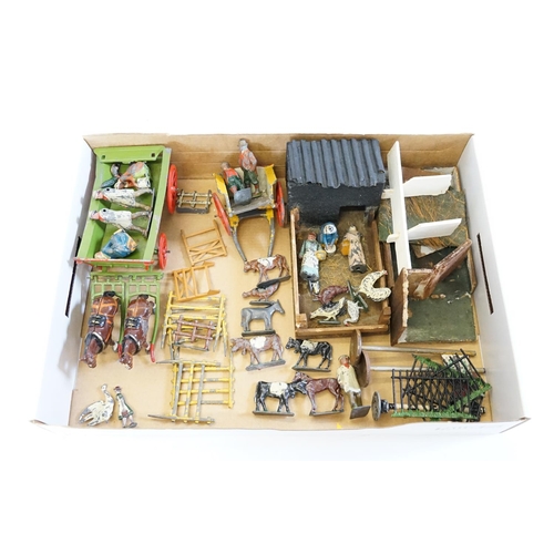 330 - A Tray of Original Britains Farm models to include Horses, Wagon, Figures, etc.