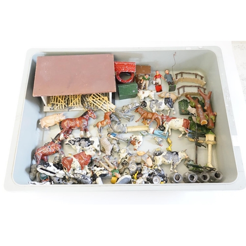 331 - A Tray of Original Britains Farm models to include Horses, Figures, Cows, Well, etc.