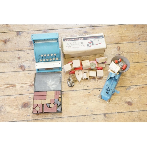 452 - A Tin Plate Codeg Child's Cash Register in Blue, a Boxed Multi-Builder Wooden Truck, a Set of Child'... 