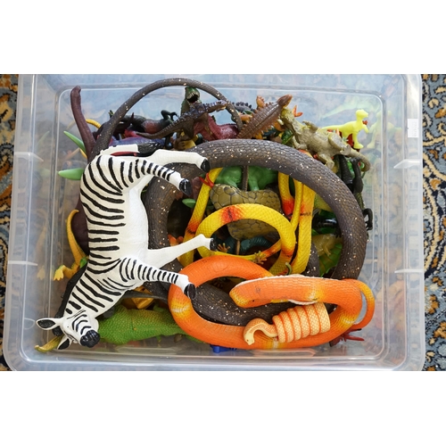 493 - A Collection of 1980s-1990s Plastic & Rubber Animals to include a Zebra, Snakes, Prehistoric Animals... 