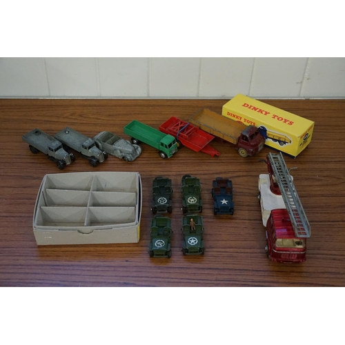 94 - A Tray of unboxed Dinky models to include 5 x U.S. Jeeps, 2 x 25 series Trucks, a Lagonda in Grey, F... 