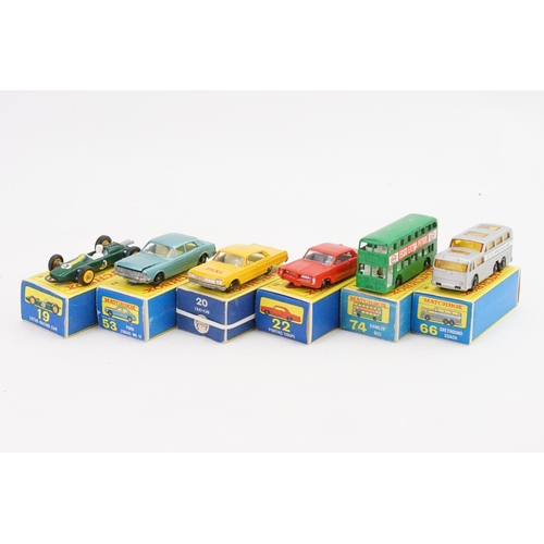 338 - Six Matchbox models to include Numbers 19, 20, 22, 53, 66 & 74. Models are in Near Mint Condition & ... 