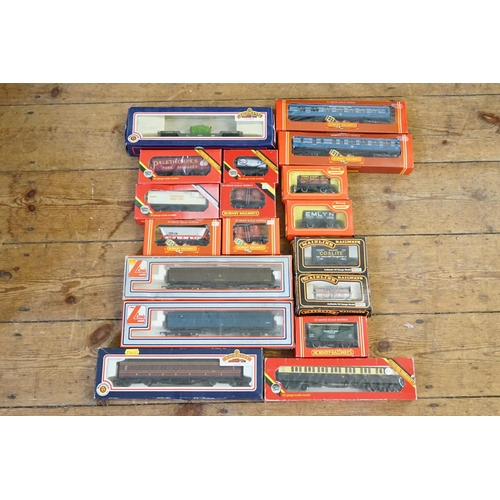 236 - A Box of 7 x Boxed Model Railway Coaches along with 9 x Various Wagons to include Hornby, Mainline, ... 