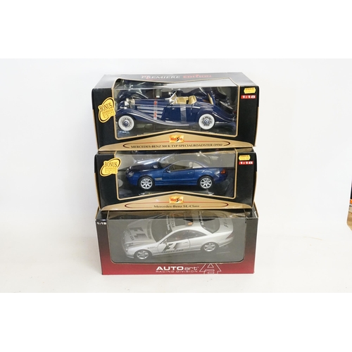 147 - A Maisto 1/18th Mercedes 500K, a Maisto 1/18th Mercedes SL & a Autoart 1/18th Mercedes CL55 F/1 Safe... 