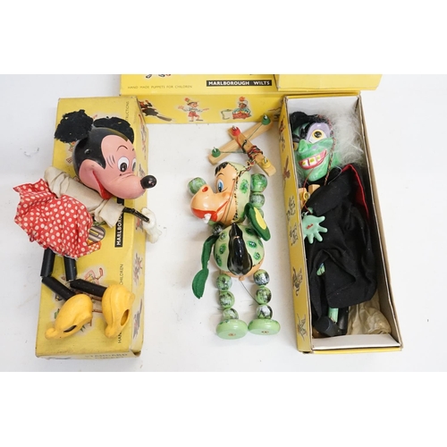 441 - Four Boxed Pelhams Puppets to include the Wicked Witch, Tyro Boy, Russian & Baby Dragon.