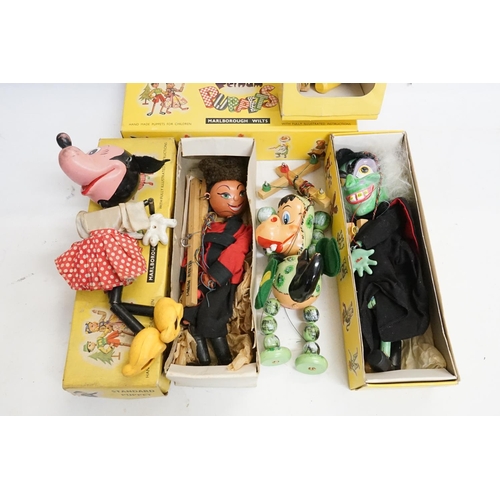 441 - Four Boxed Pelhams Puppets to include the Wicked Witch, Tyro Boy, Russian & Baby Dragon.