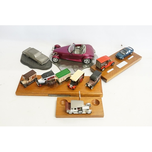 162 - A Tray of Promotional Diecast models to include a Bemco Model Bronze Cadillac on Plinth, a Dodge Pro... 