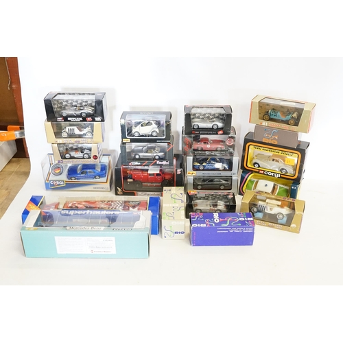 163 - A Box of Boxed Mercedes-Benz models to include Corgi, Maisto, Rio, Brumm, etc. (20+).