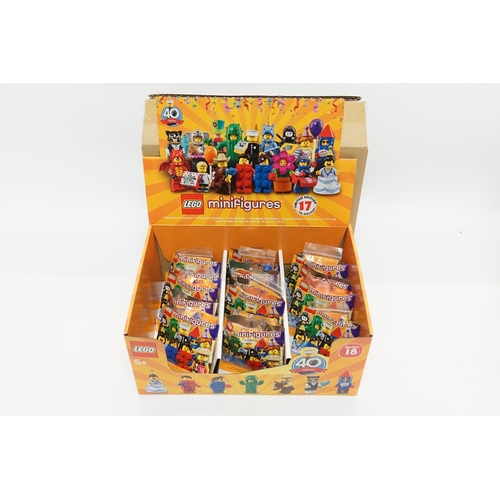 532 - A LEGO Minifigures Series 18 Display Stand including Poly Bags, all Opened, to include 17 x Figures ... 