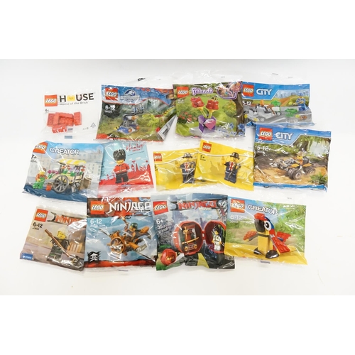 534J - 13 x LEGO Unopened Poly Bag Sets to include Jurassic World, Hamleys, Ninjago, Creator, etc.