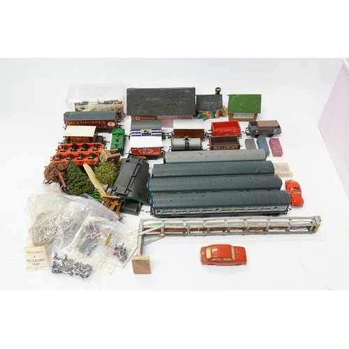 272A - Three OO Gauge Coaches, Wagons, Points, etc along with a Mercury Fiat 850, etc.