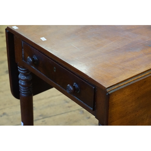 575 - A Late 19th Century Mahogany Pembroke Table fitted a Single Drawer resting on turned legs & Brass Ca... 