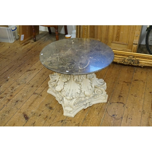 567 - An Indian Sand Stone painted multi garland inspired pedestal base fitted with a Marble Top. Measurin... 