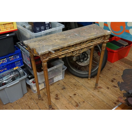 602 - A modern Gilt Wood & Marble Top Side Table in the French Style. Measuring: 81cms across x 27cms x 81... 