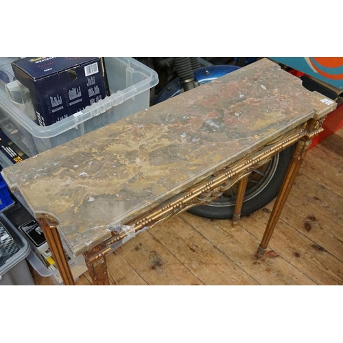 602 - A modern Gilt Wood & Marble Top Side Table in the French Style. Measuring: 81cms across x 27cms x 81... 