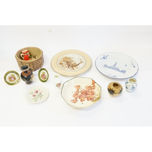 735 - A Porcelaine Editions & Cabaret Blue & White Plate, a small Limoges Plate, Blauw Holland Vase, a Roy... 