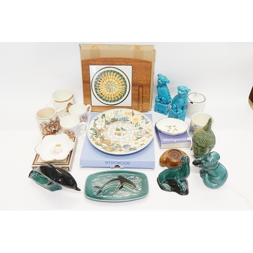 746 - Three Poole Pottery Glazed Ornaments, Jars, Buddah's head, Lions, Commemorative, etc.