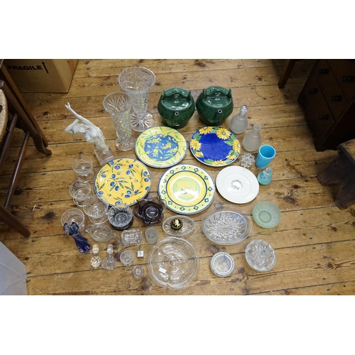 778 - A Collection of Pottery & Glass to include Five Plates, Glass Vases, Two Green Pots, other Glass, et... 