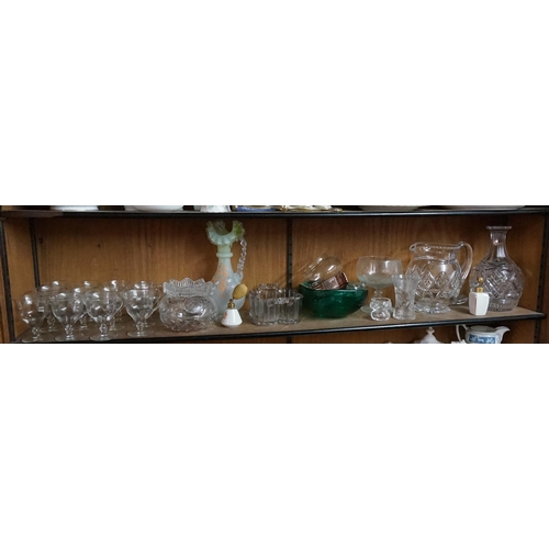 846 - A Collection of Glass to include Cut Glass Decanters, Jug, Jelly Glasses, Vaseline Glass, etc.