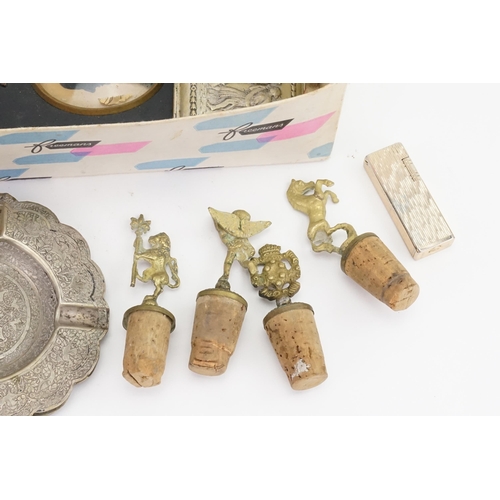 1010 - Four Indian Brass Ashtrays, Ladies Purse, Bottle Stoppers, Portrait of a Young Girl, etc.