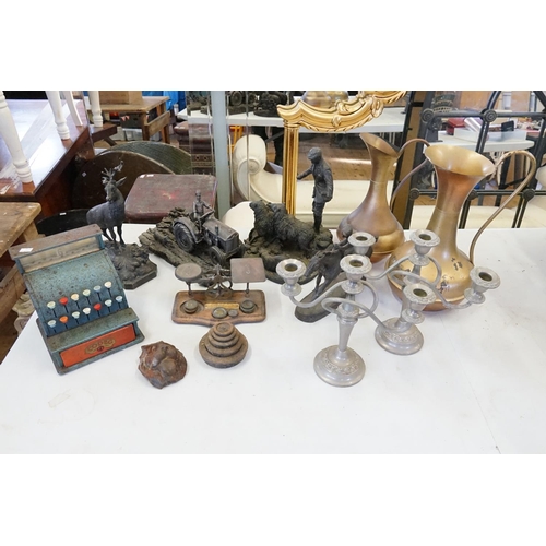 1013 - Four various Resin Figures, a Childs Till, Set of Postal Scales, etc.