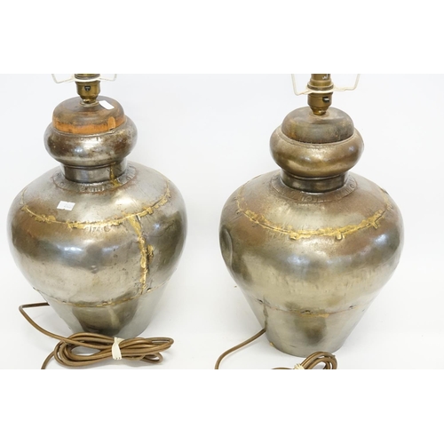 991 - A Pair of Indian stamped Steel Table Lamps converted to Electricity.