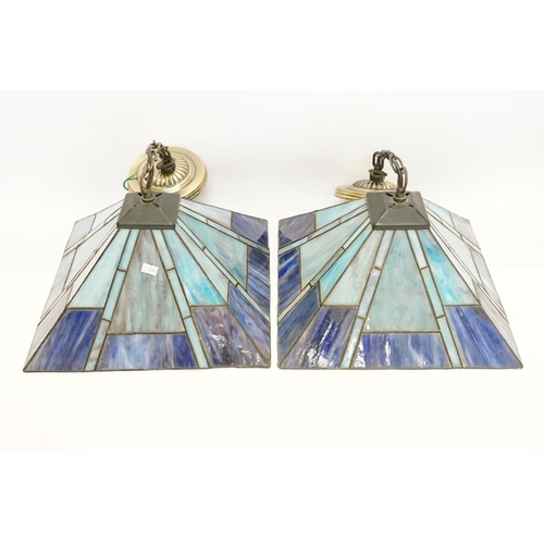 992 - A Pair of Blue Leaded Glass Ceiling Shades after 