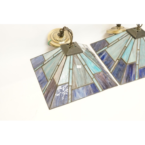 992 - A Pair of Blue Leaded Glass Ceiling Shades after 