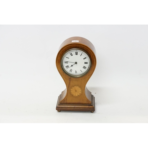 227 - A Satinwood inlaid Balloon shaped Mantle Clock with enamelled Face.