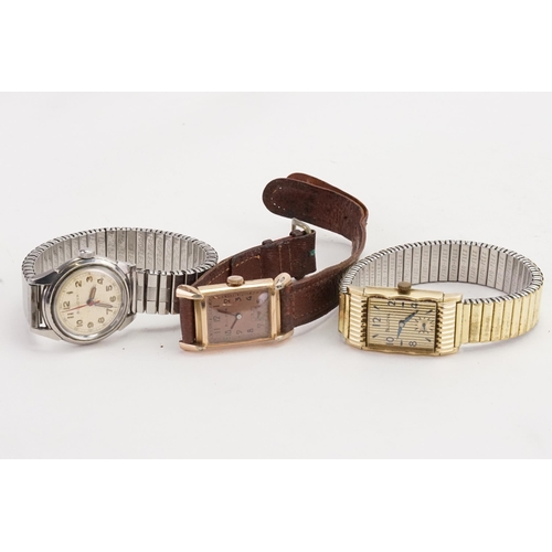 191 - A collection of three Bulova wrist watches, to include a stainless steel, a 14ct filled watch and a ... 