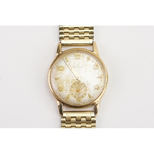 192 - A 9ct gold Zenith Watch in a Denison case, with a gold plated strap.