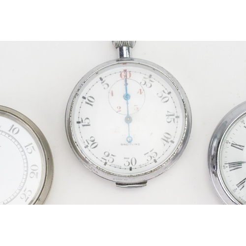 214 - An Ingersol Pocket Watch, a Breitling Stopwatch & one other Stopwatch.