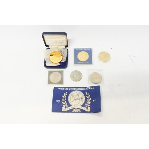 229 - A Collection of Six Commemorative Coins to include Three Gold Plated.