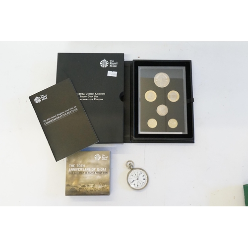 235 - A Silver 70th Anniversary of D-Day £5 Silver Proof Coin, a Royal Mint 2014 Proof Coin Set in Box & a... 