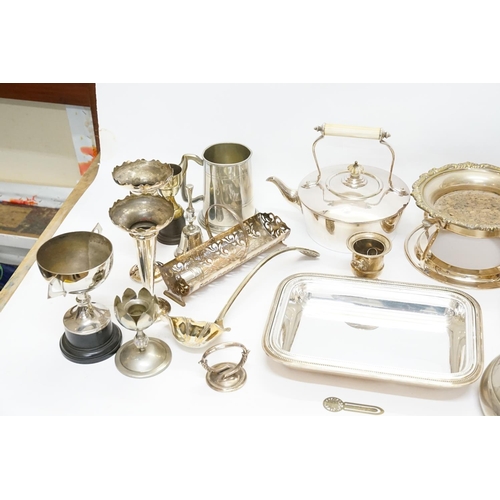 63 - A Collection of Silver Plated items to include Coffee Pot, Tea Pot, Vases, Tureens, etc.