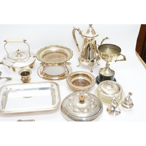 63 - A Collection of Silver Plated items to include Coffee Pot, Tea Pot, Vases, Tureens, etc.