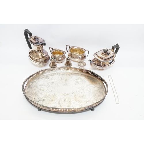 66 - A Collection of Silver Plate to include a Tray, Coffee Pot, Tea Pot, Sugar, Milk, Salt & Pepper alon... 